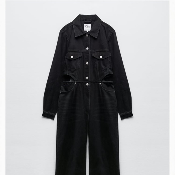 Zara Pants & Jumpsuits Zara Black Denim Jumpsuit Poshmark